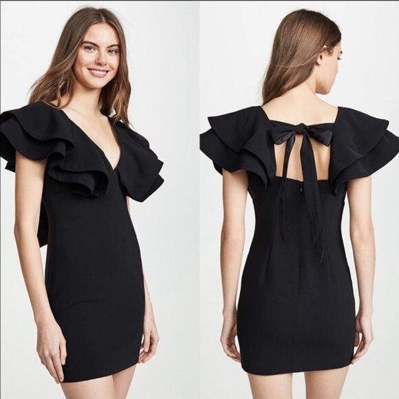 CINQ À SEPT 'Ambrose' Flounce-Sleeve Crepe Mini-Dress, Black - Picture 2 of 3